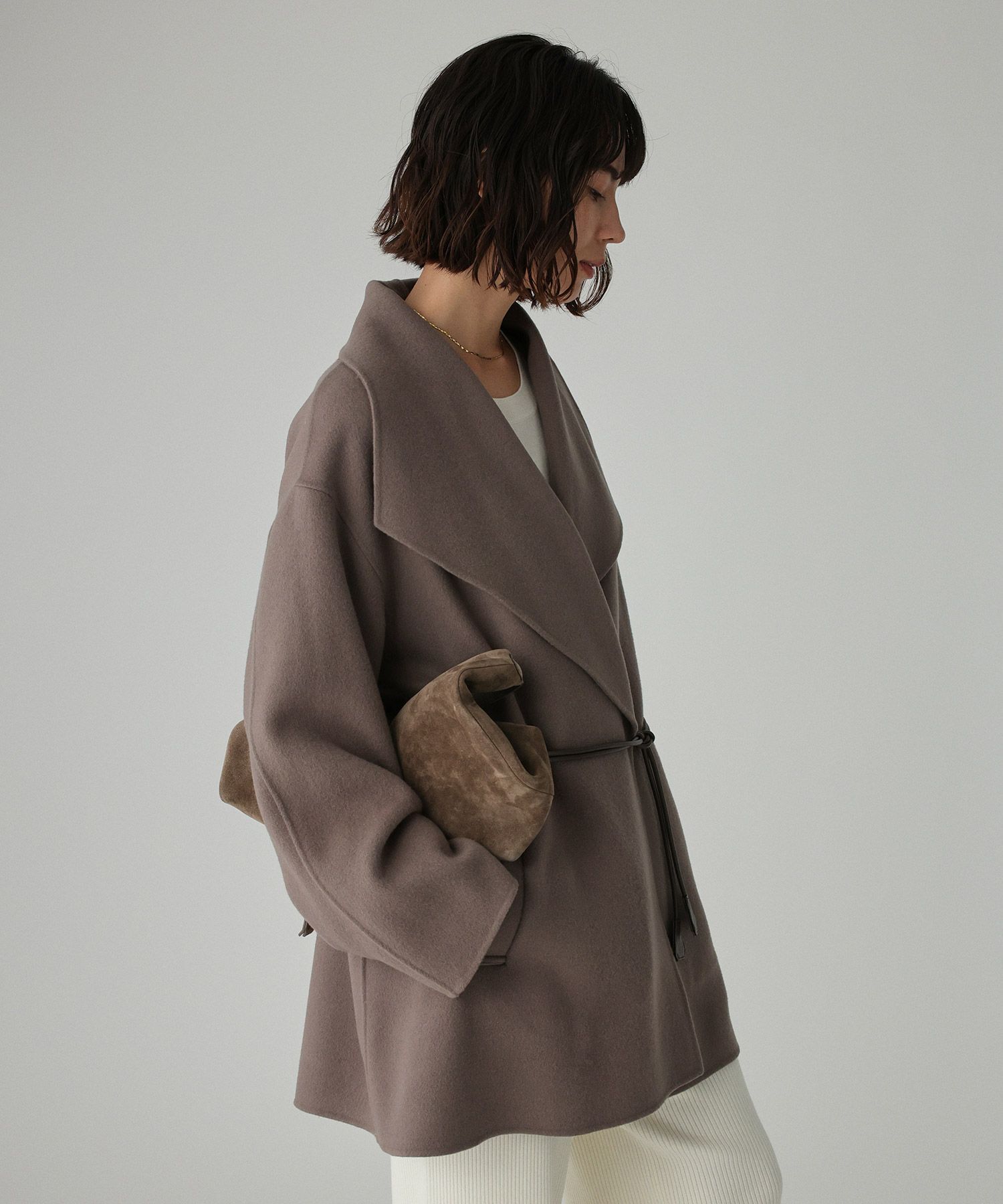 BABYLONE「ベルト付きリバーショートコート」|ポンチョ・ケープ|