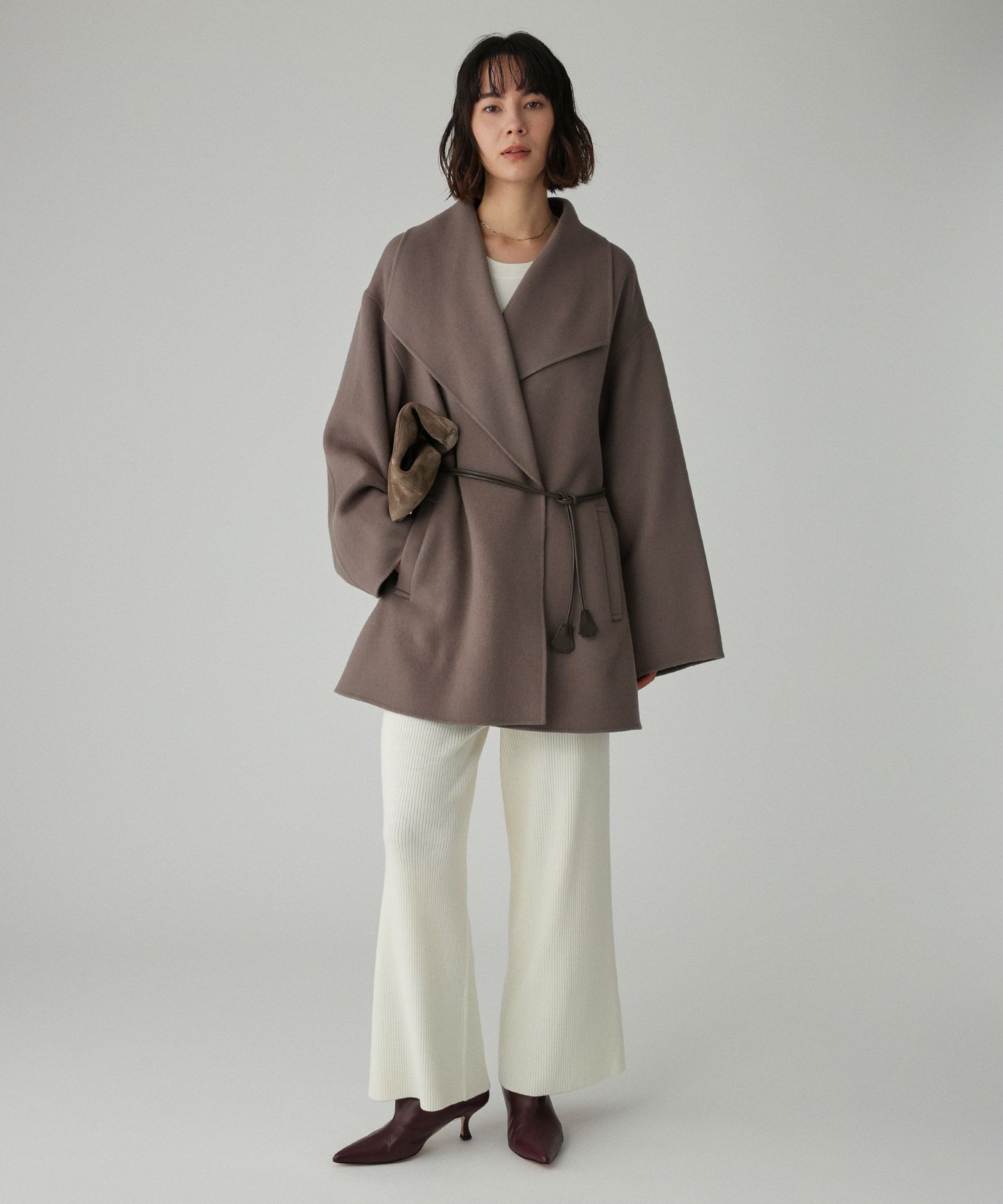 BABYLONE「ベルト付きリバーショートコート」|ポンチョ・ケープ|