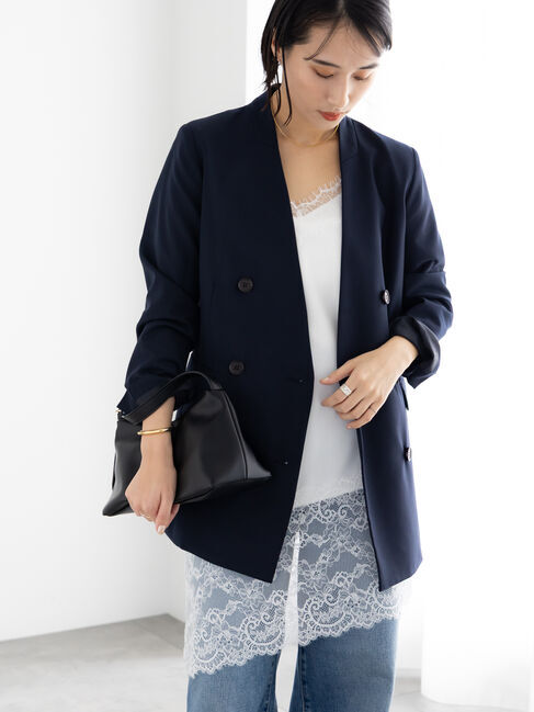 Te chichi「ノーカラーダブルブレストジャケット」|その他|ネイビー