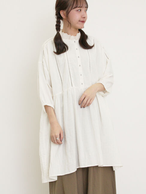 Samansa Mos2「はしごレースふんわりチュニック」|シャツ・ブラウス|