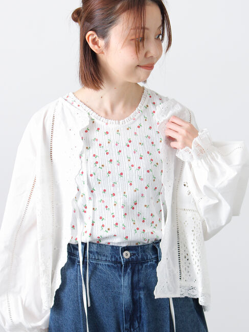 Samansa Mos2「花柄パターンメッシュレース付ノースリーブ」|Tシャツ・カットソー|