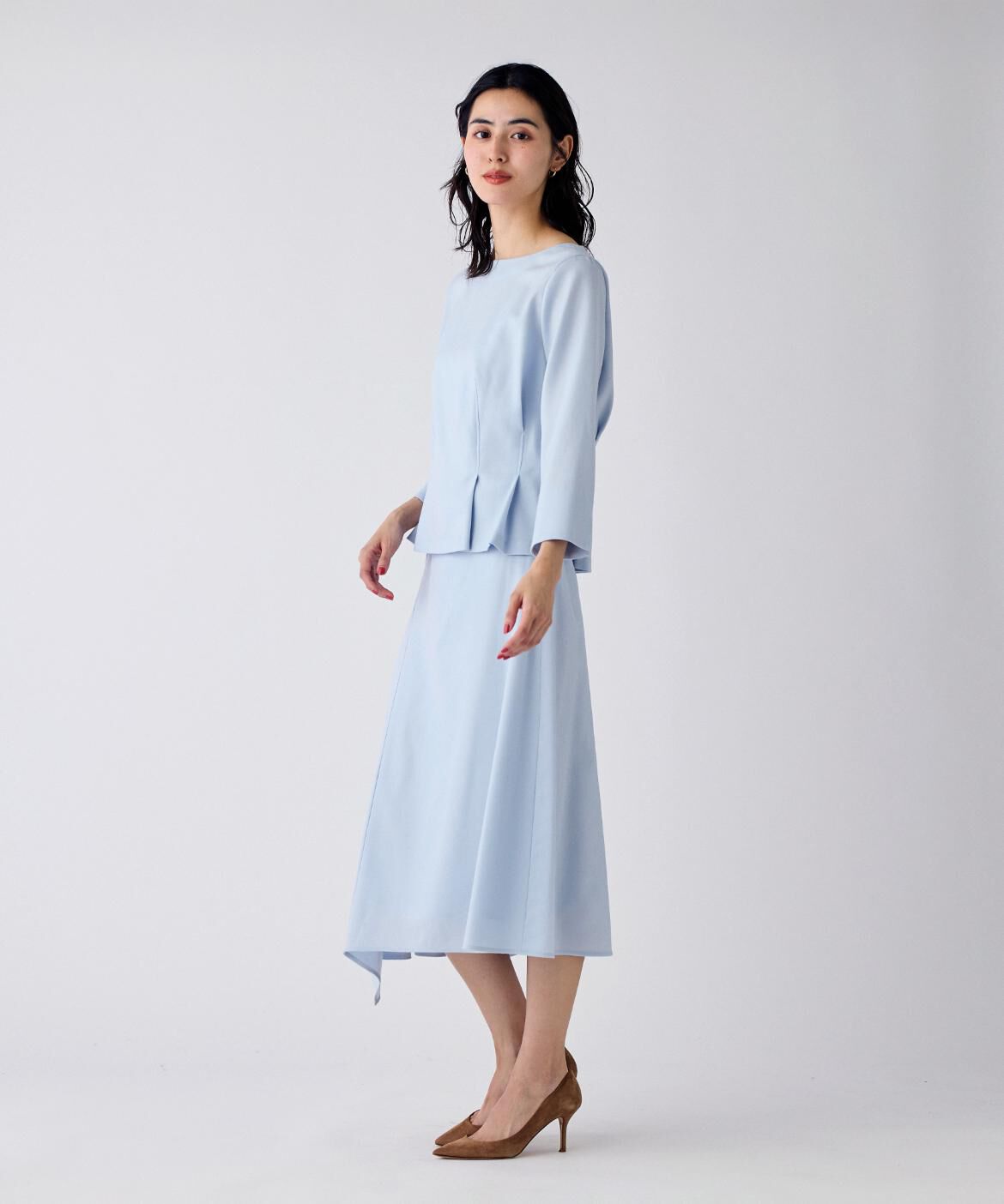 INED「ハイカウントフラノ アシンメトリーフレアスカート」|フレア|