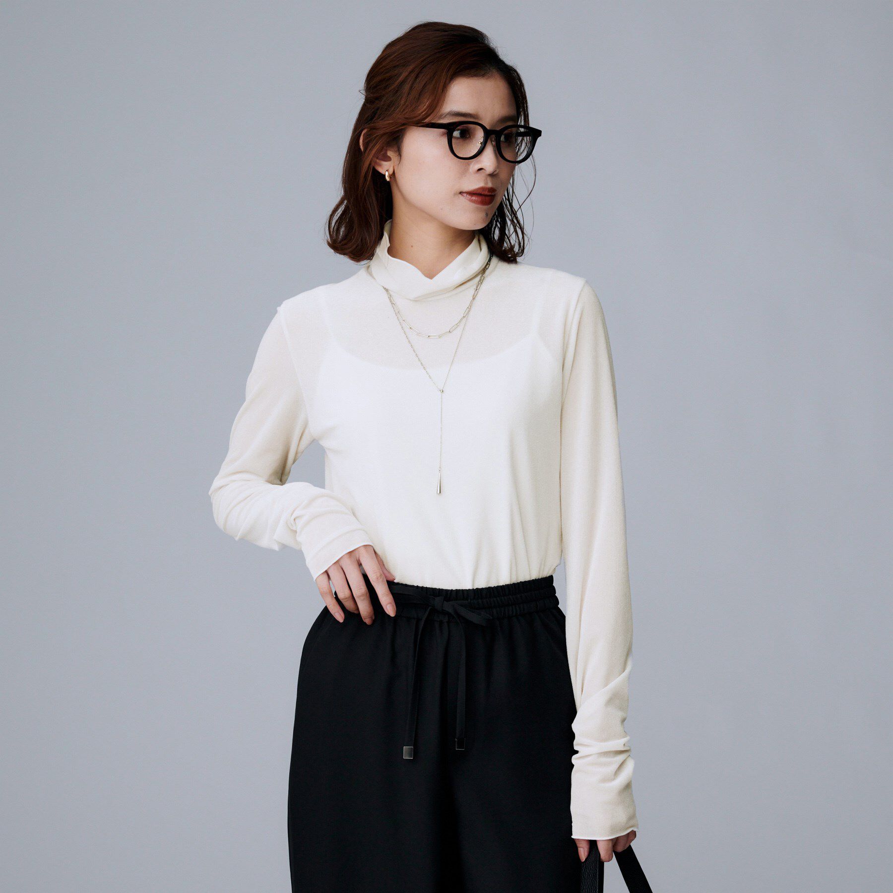 UNTITLED「【ハイネック/レイヤード/重ね着におすすめ】トリコットベロア シアーインナー」|Tシャツ・カットソー|