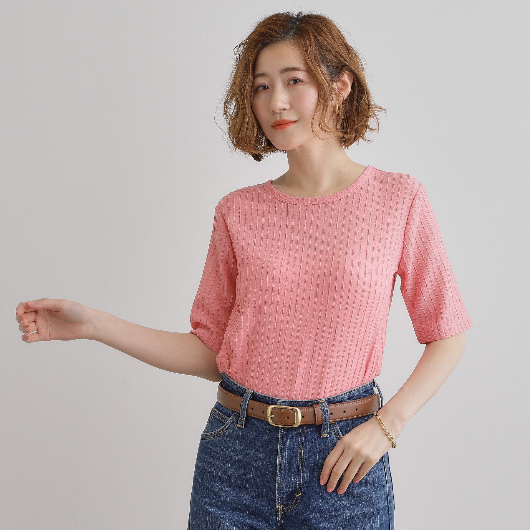 grove「ジャカードハーフスリーブプルオーバー」|Tシャツ・カットソー|ピンク(072)