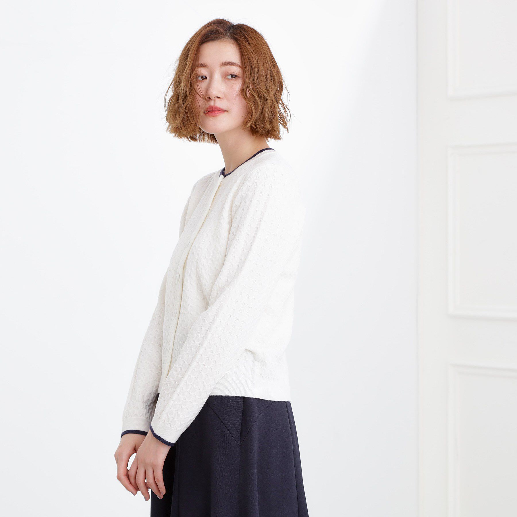 grove「ミニケーブルクルーネックカーディガン」|カーディガン|