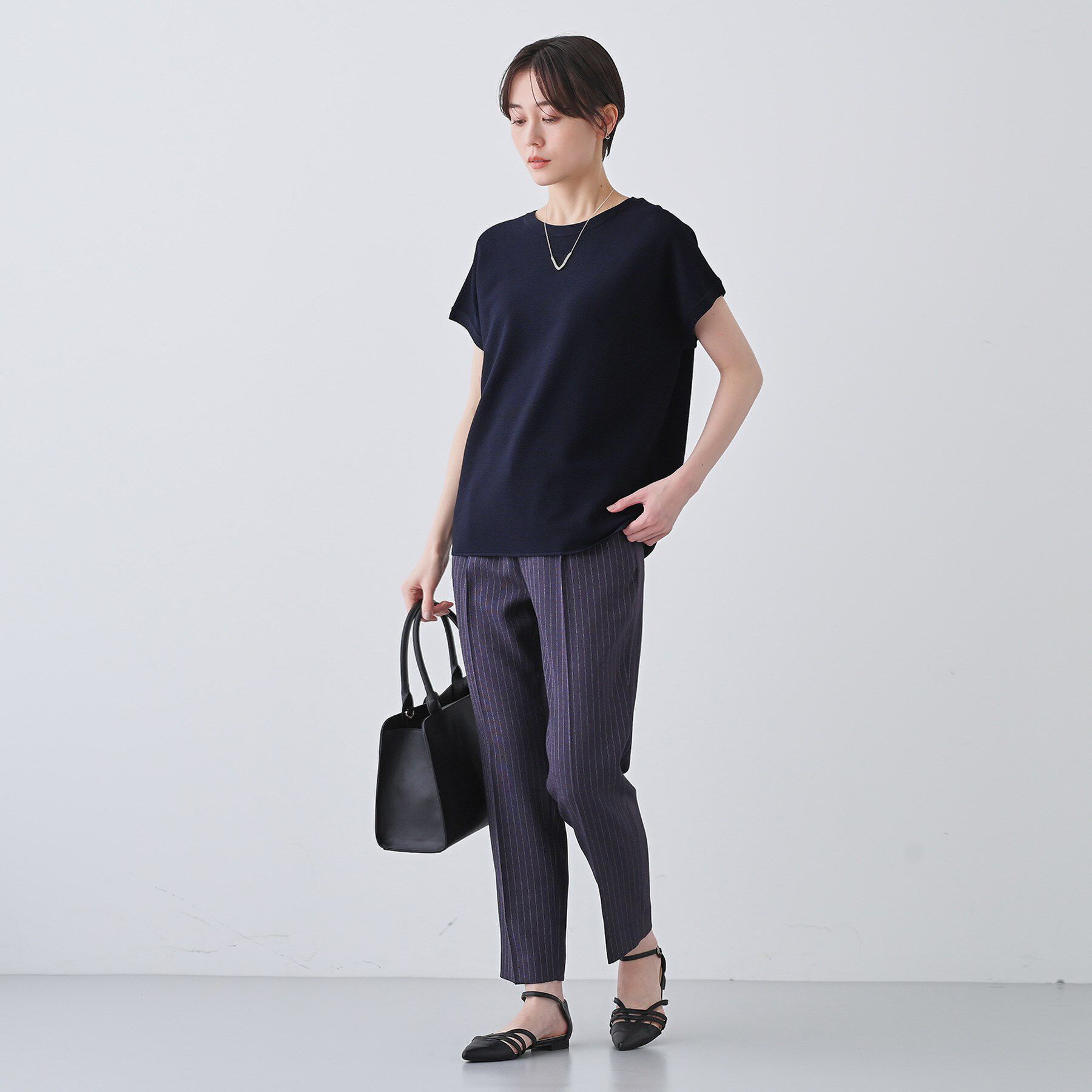 INDIVI「新色登場！【洗える／清涼感】レーヨンストレッチ フレンチスリーブニット」|ニット・セーター|