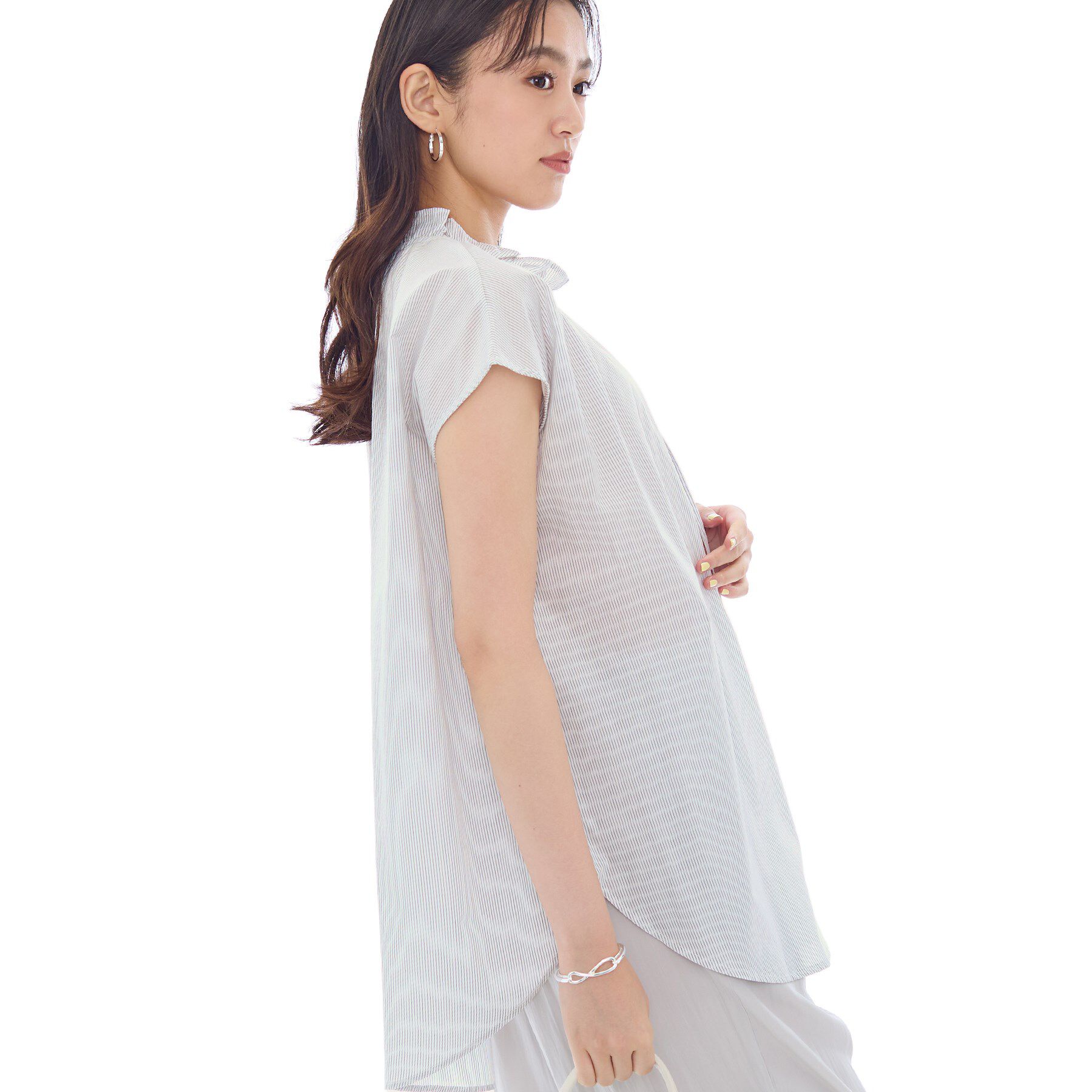 INDIVI「フリル衿ギャザーブラウス」|シャツ・ブラウス|