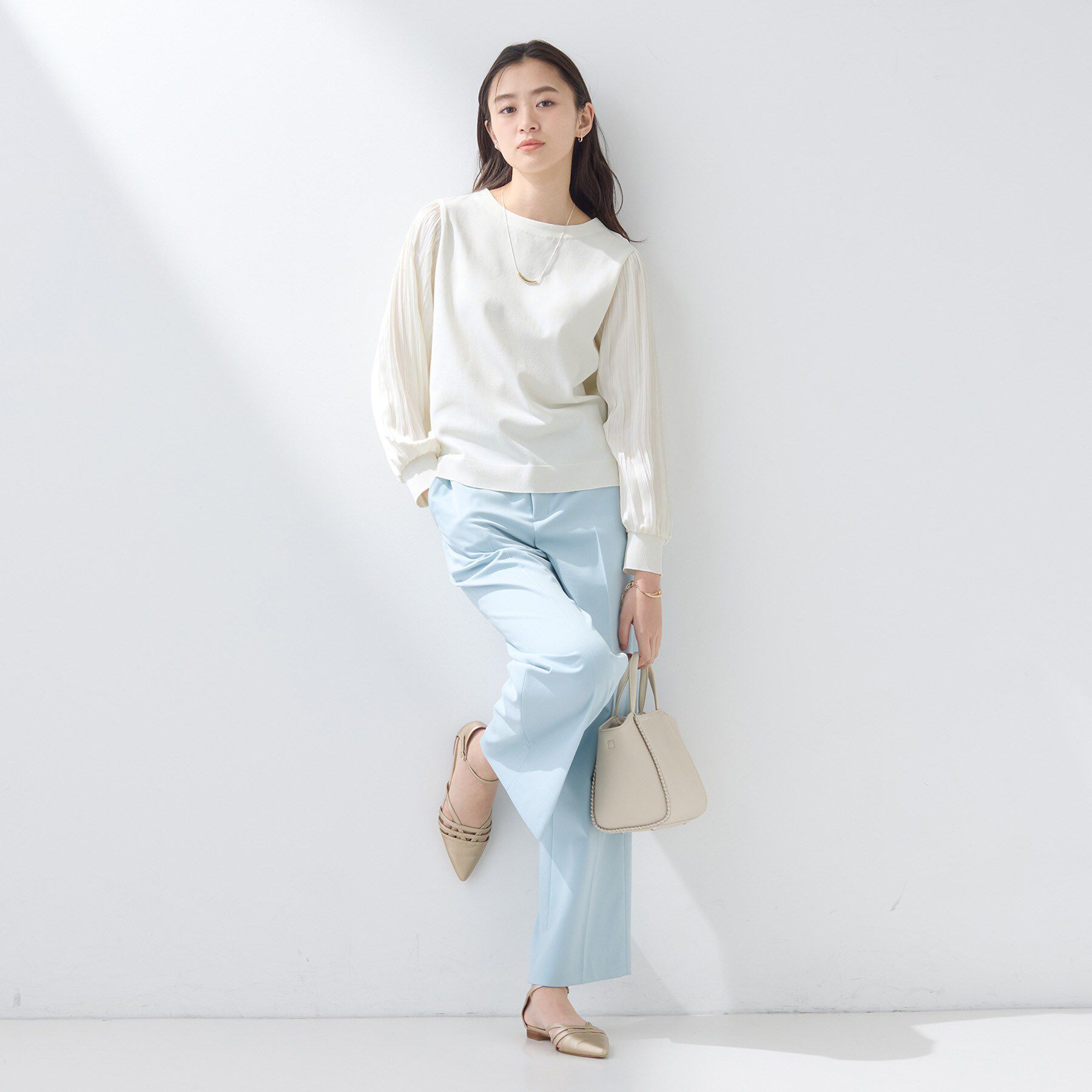 INDIVI「【洗える／華やか】袖プリーツニット」|ニット・セーター|