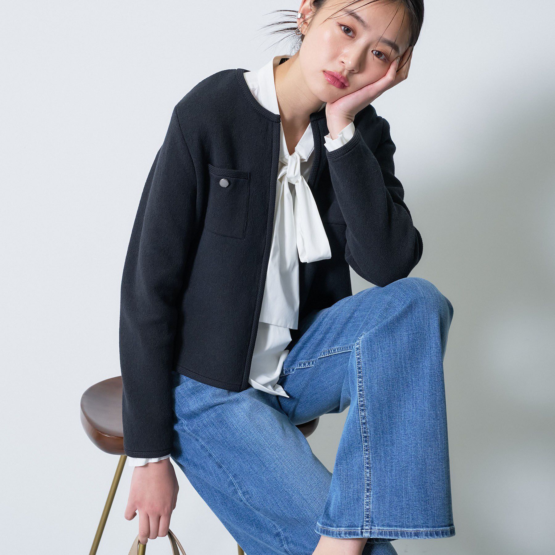 INDIVI「【軽量／セレモニー】ブークレジャケット ニットカーディガン」|カーディガン|ブラック(019)