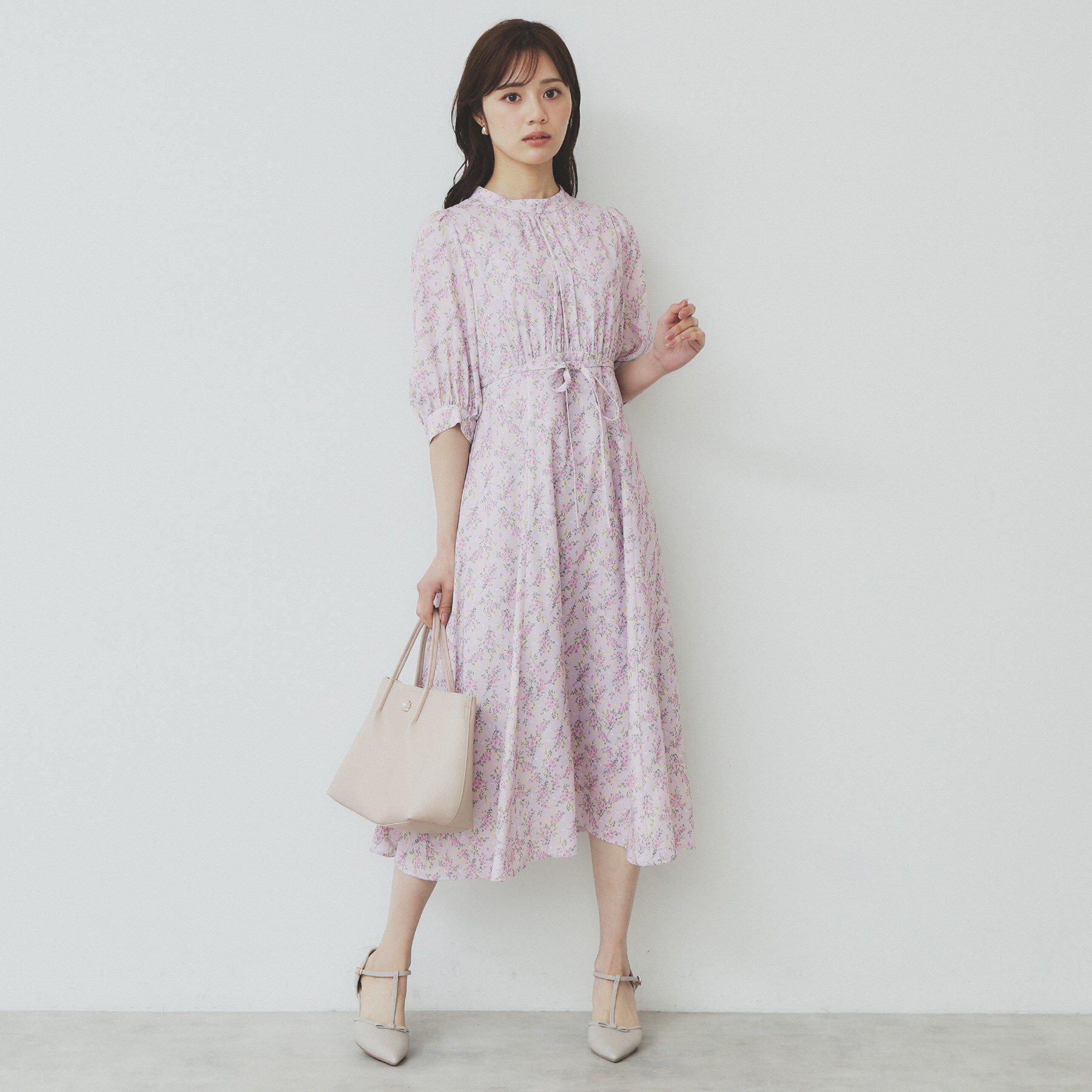 index「スタンドネック小花柄ワンピース【洗濯機洗い可/イージーアイロン】」|ワンピース|