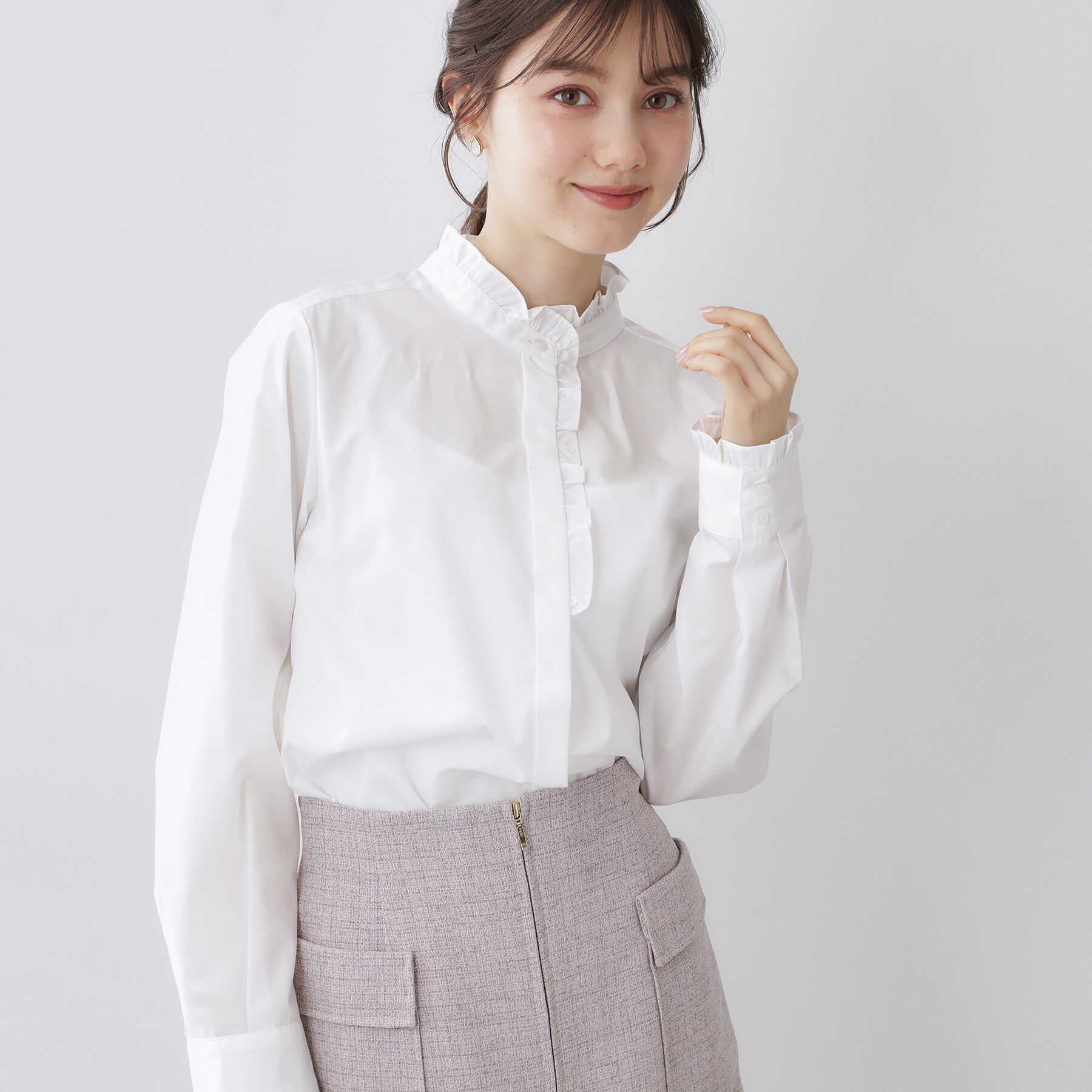 index「ブロードフロントフリルブラウス【洗濯機OK】《5col》」|シャツ・ブラウス|オフホワイト(003
