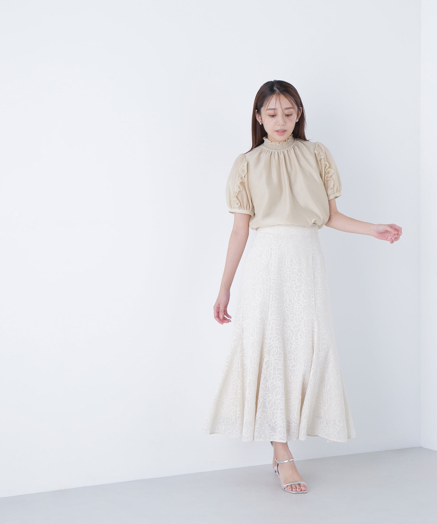  「シャーリングネックフリルブラウス」|シャツ・ブラウス|