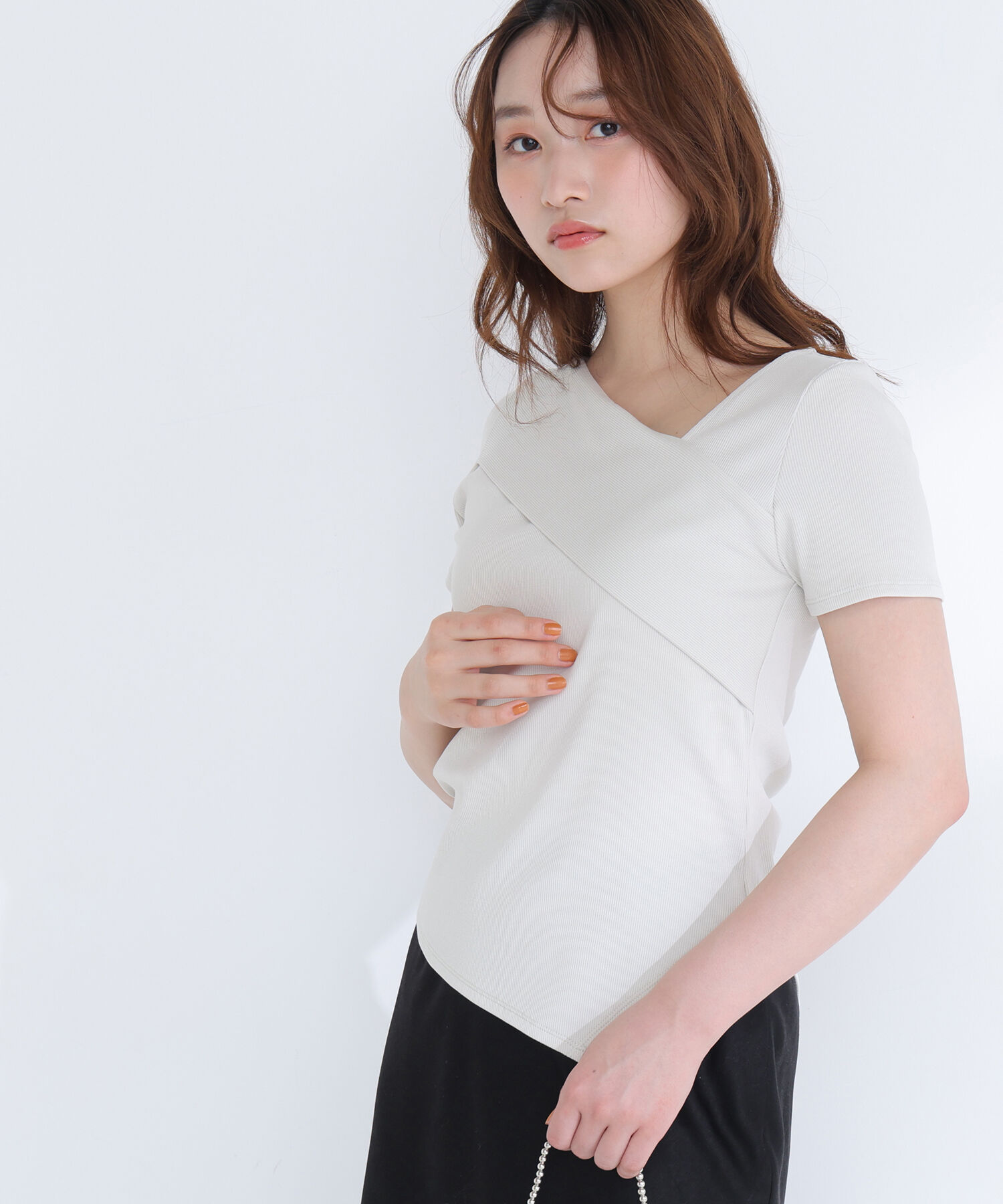  「アシメネックリブカットソー」|Tシャツ・カットソー|