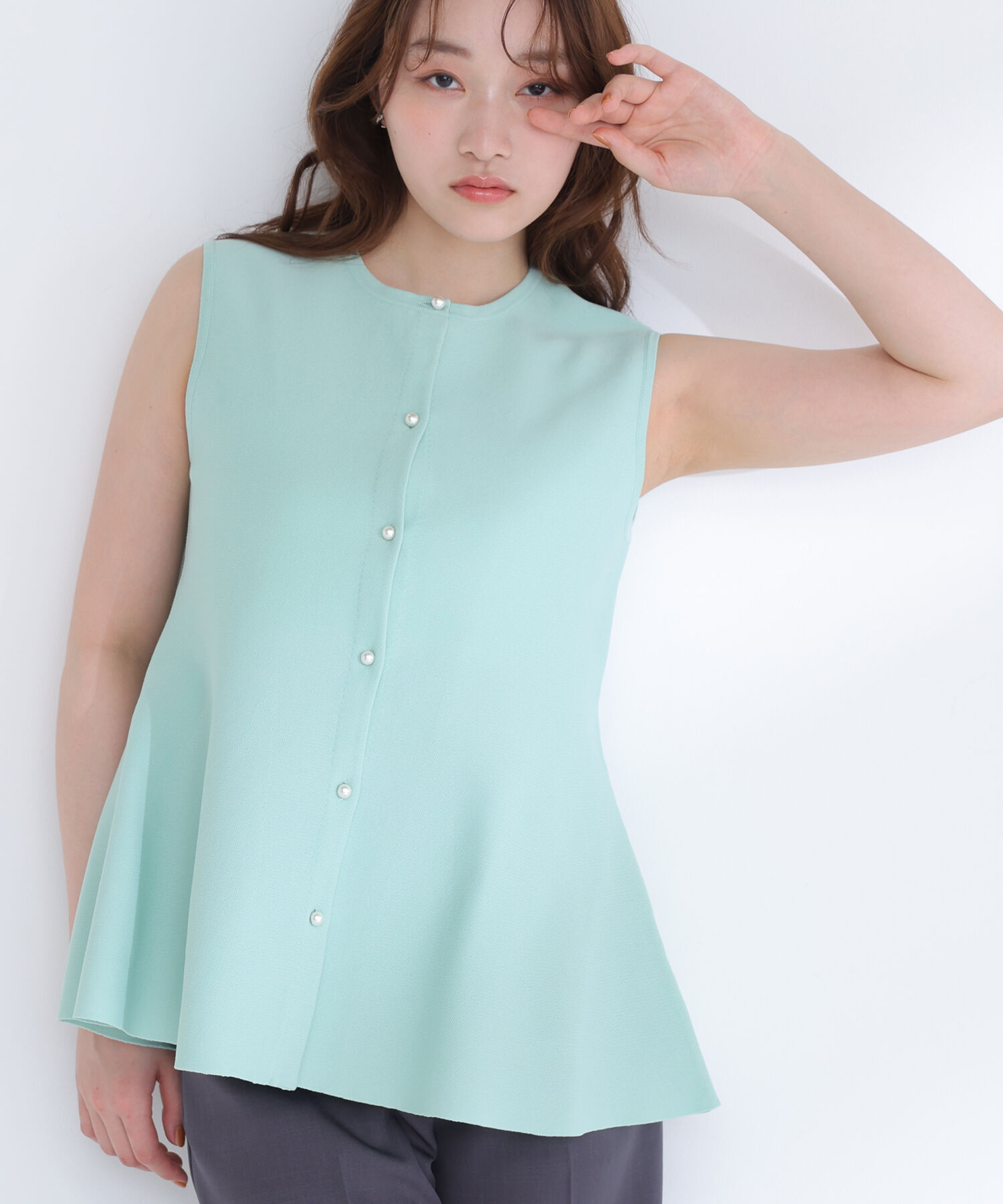  「ペプラムニットジレ」|ニット・セーター|ミントグリー