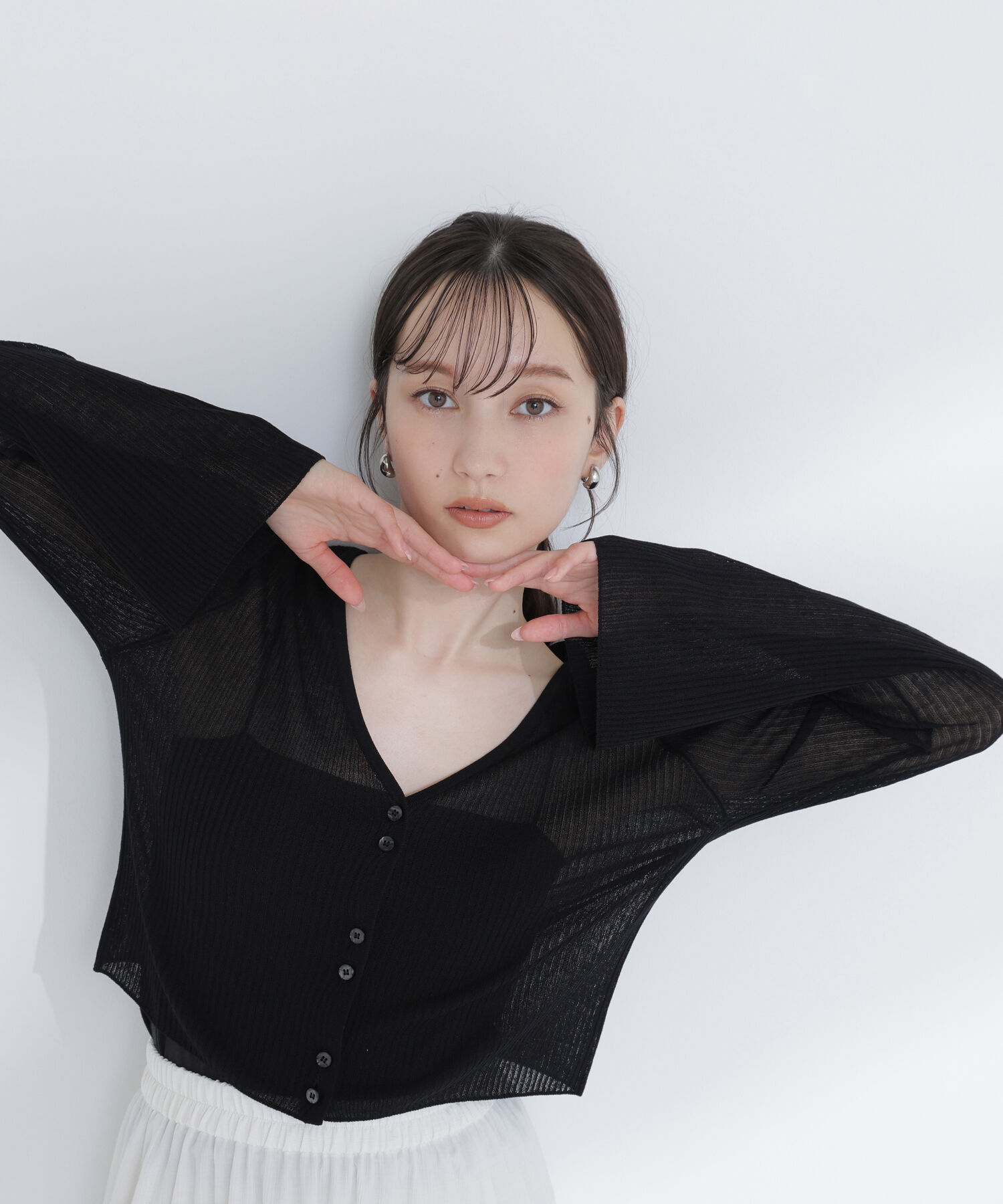  「シアーリブクロップドカーディガン」|ニット・セーター|