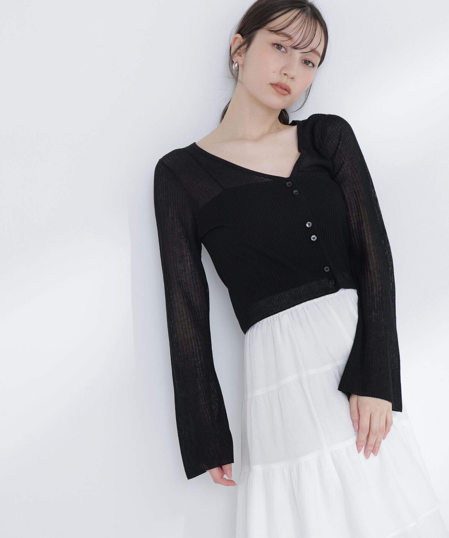  「シアーリブクロップドカーディガン」|ニット・セーター|