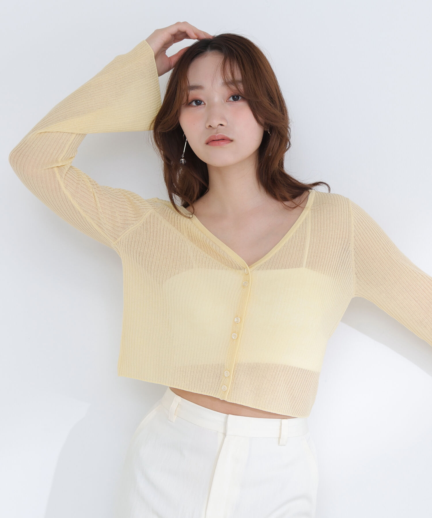  「シアーリブクロップドカーディガン」|ニット・セーター|