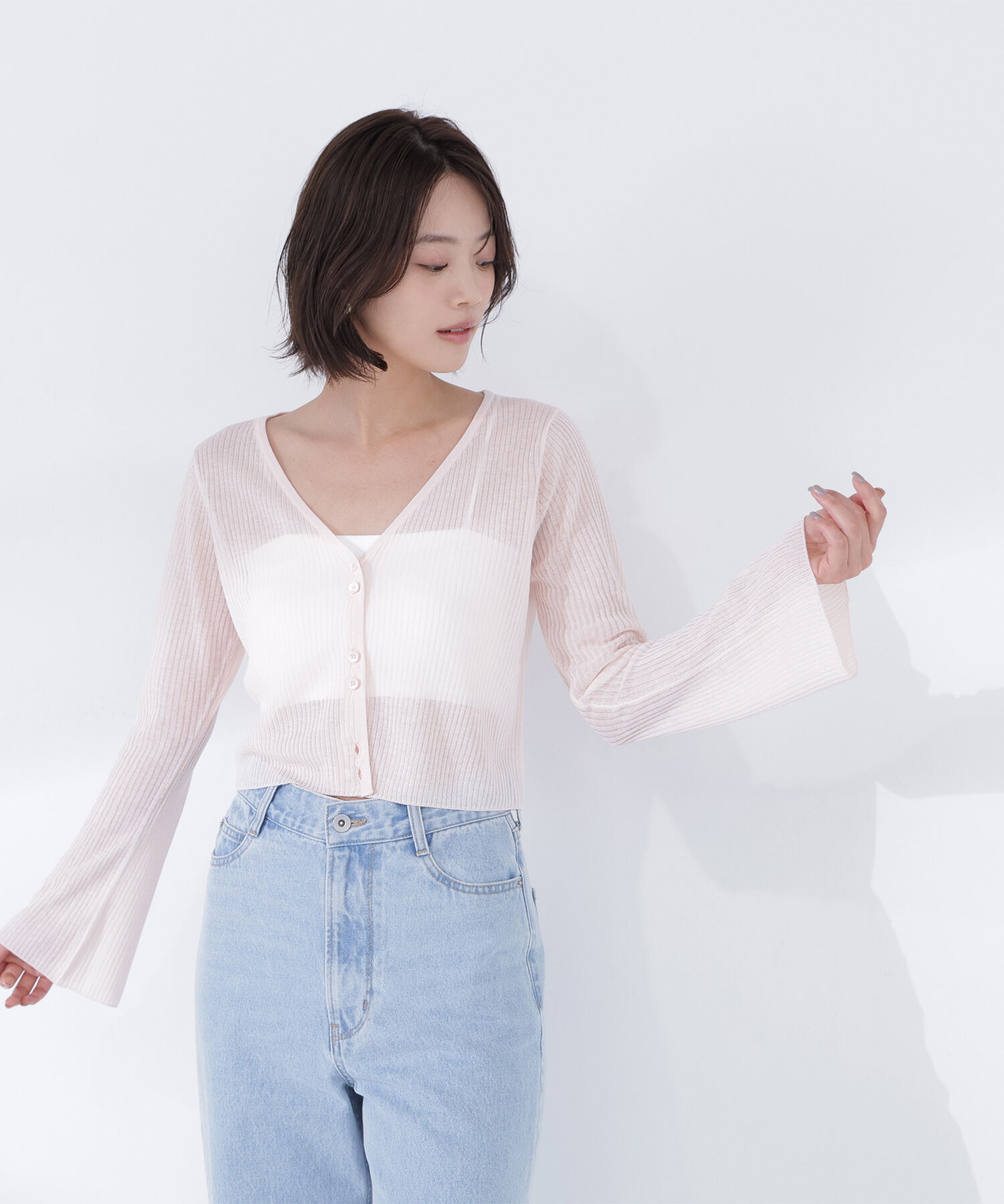  「シアーリブクロップドカーディガン」|ニット・セーター|