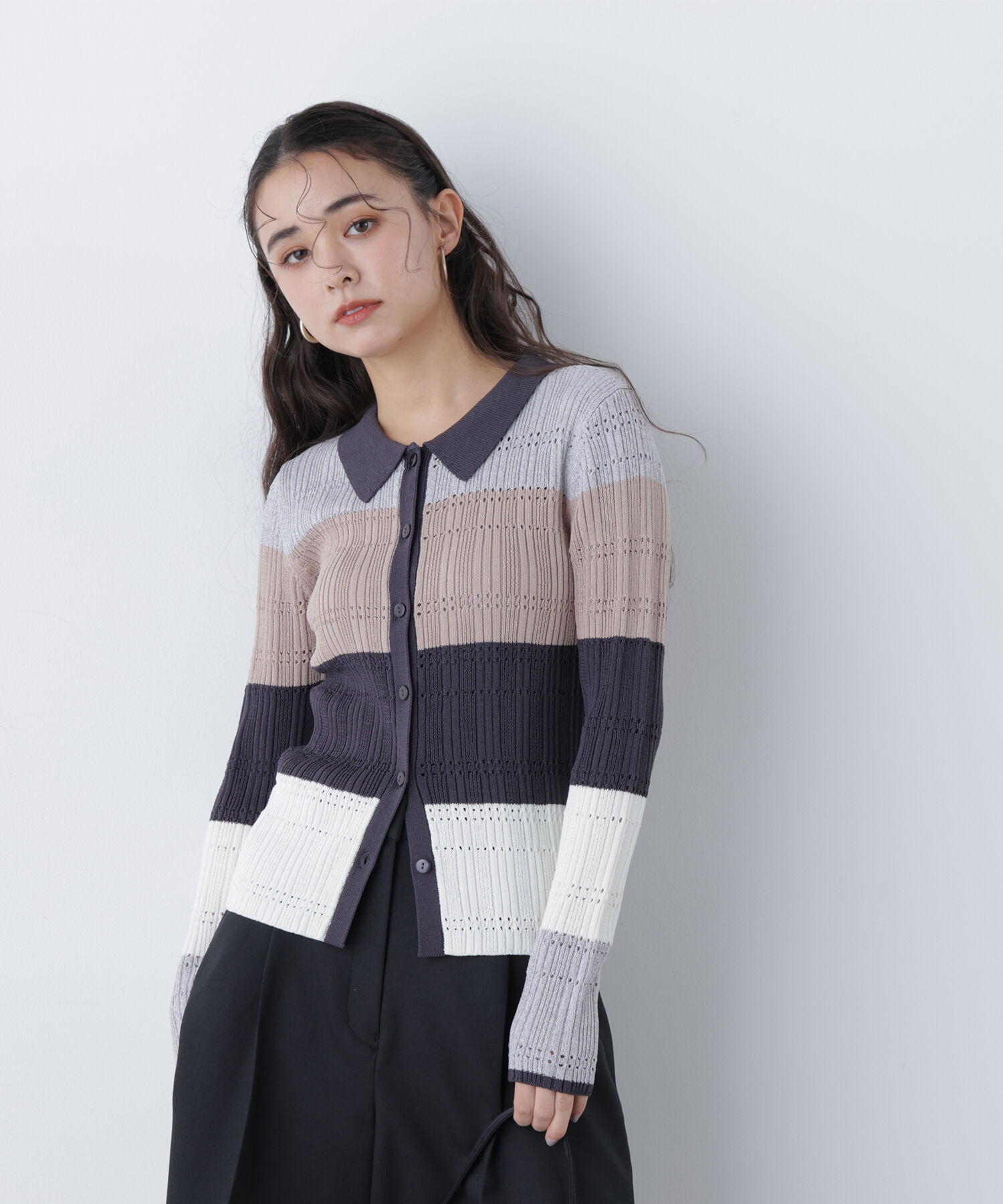  「〈N.〉マルチカラーニットカーディガン」|ニット・セーター|グレー系2