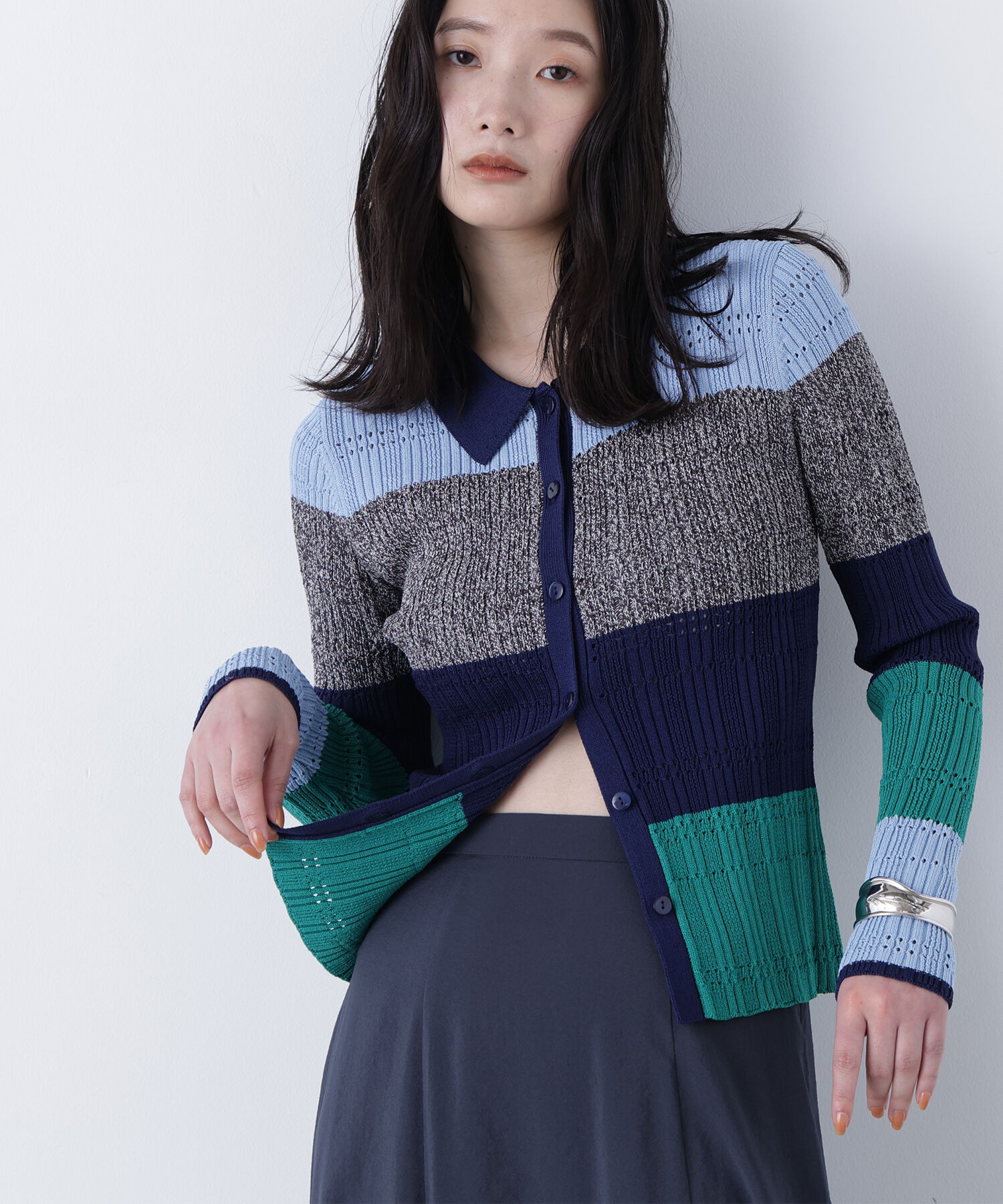  「〈N.〉マルチカラーニットカーディガン」|ニット・セーター|ネイビー系2