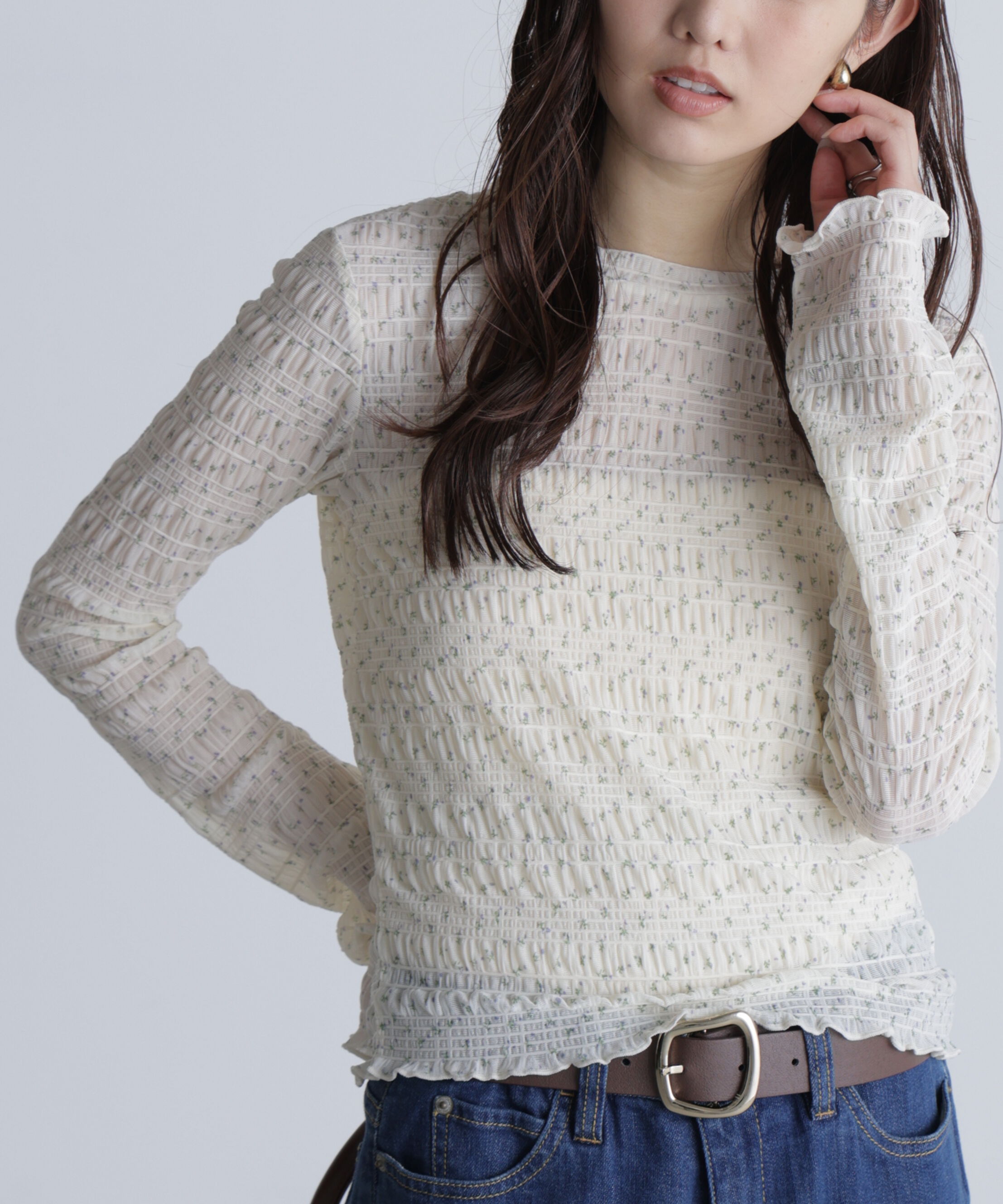  「長袖レースカットソー」|Tシャツ・カットソー|オフベース花 1