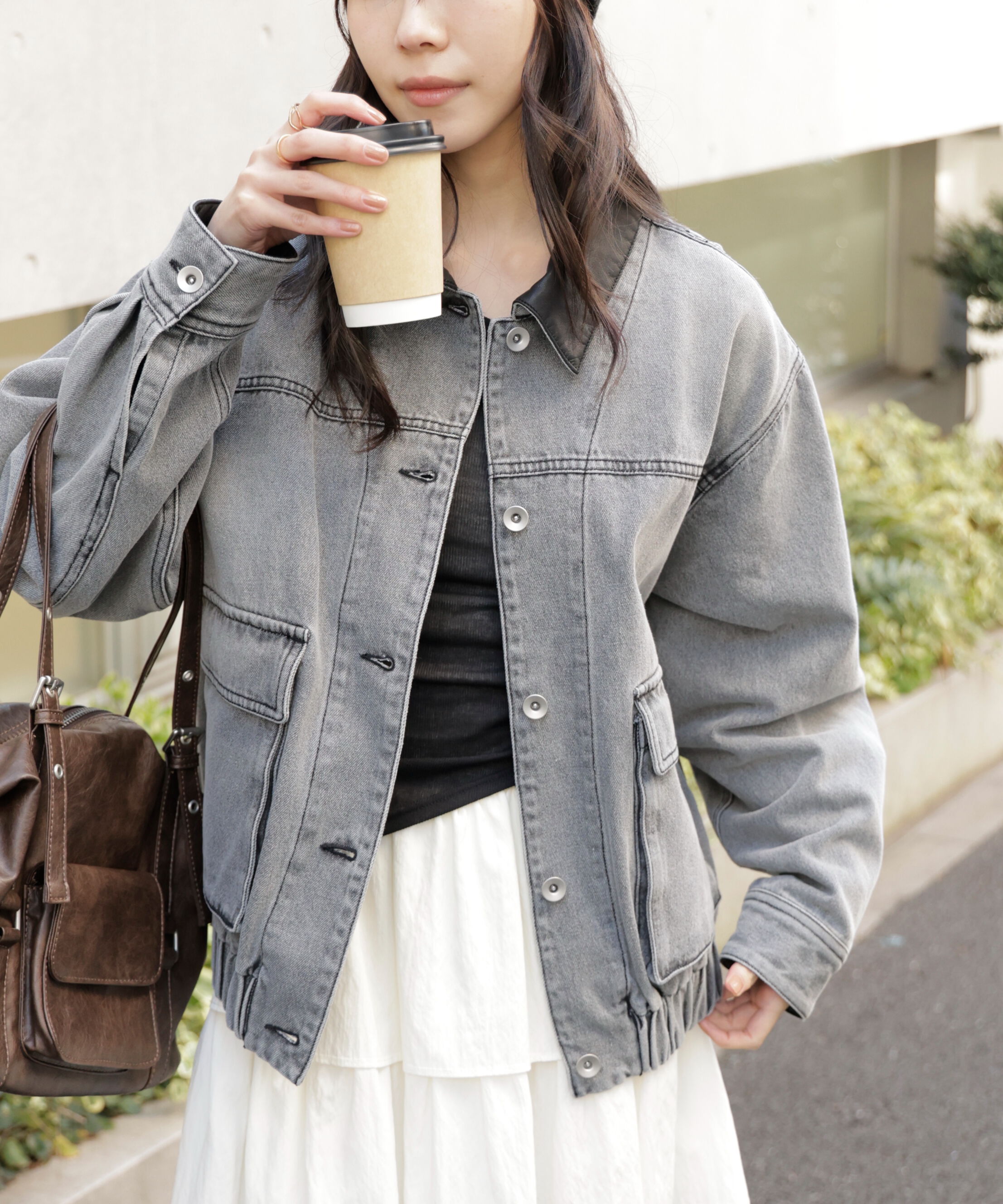  「バイカラーワークジャケット」|ブルゾン・スタジャン|ブラックデニ 1