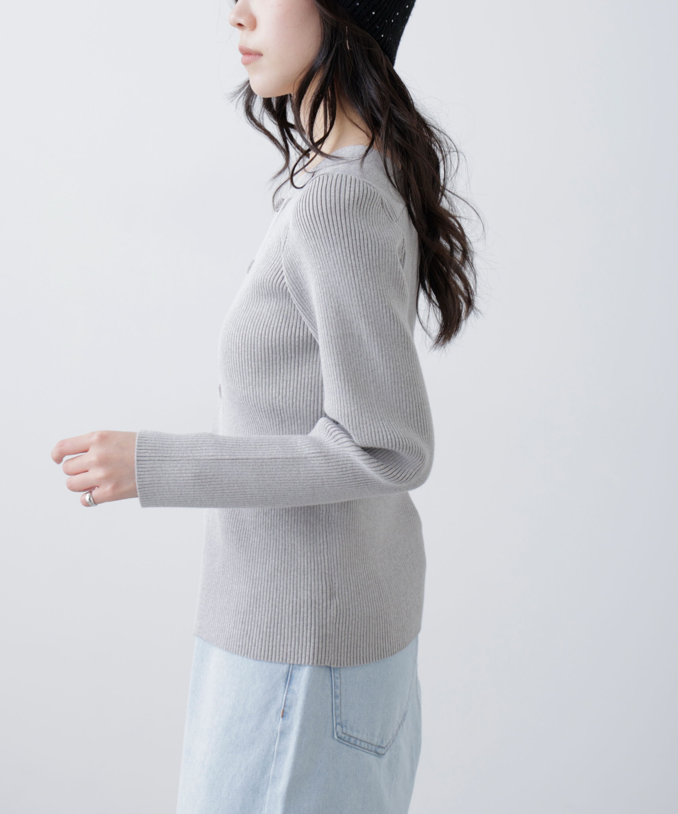  「アシメボタンリブニット」|ニット・セーター|