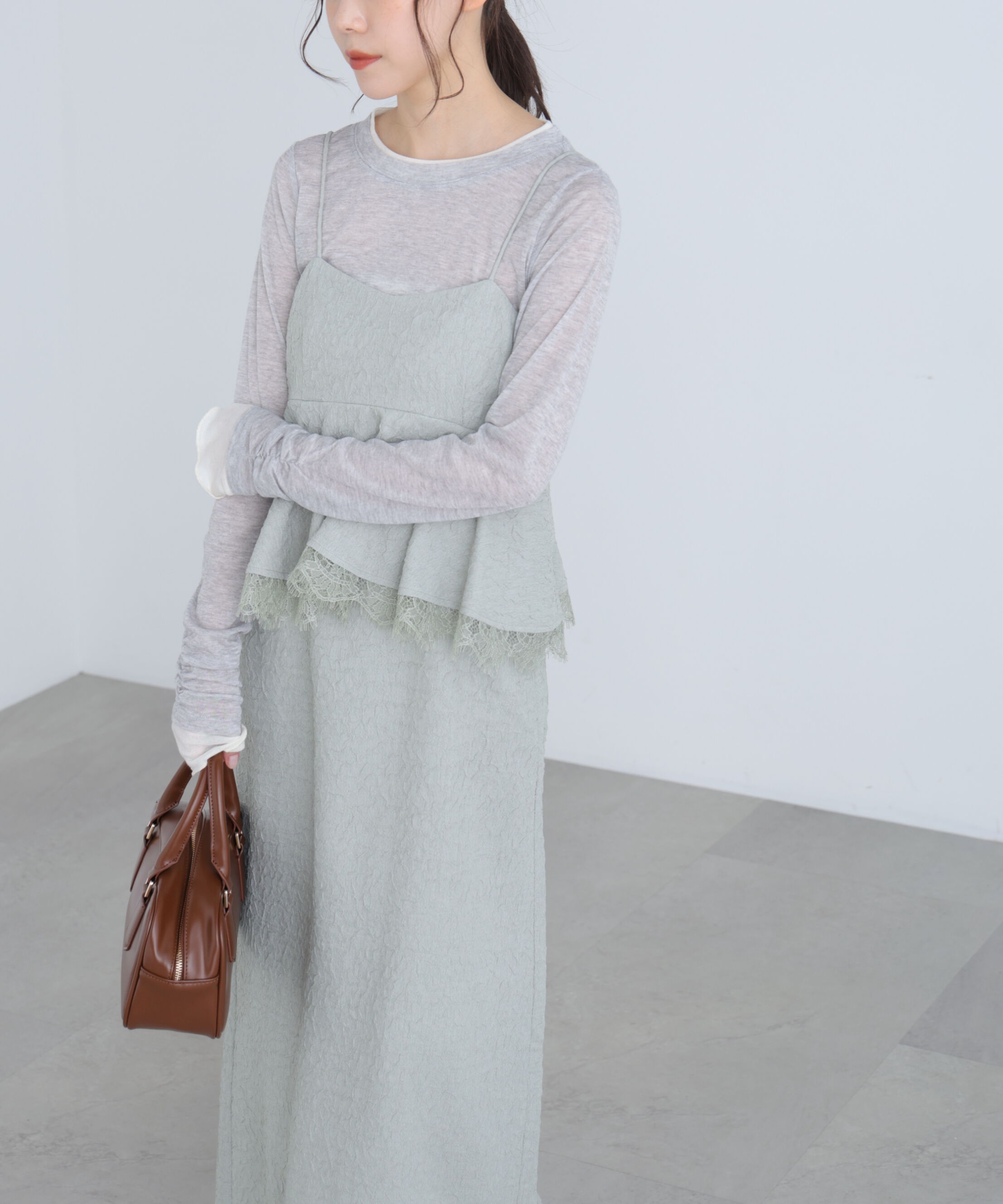  「ペプラムレースキャミワンピース」|ワンピース|