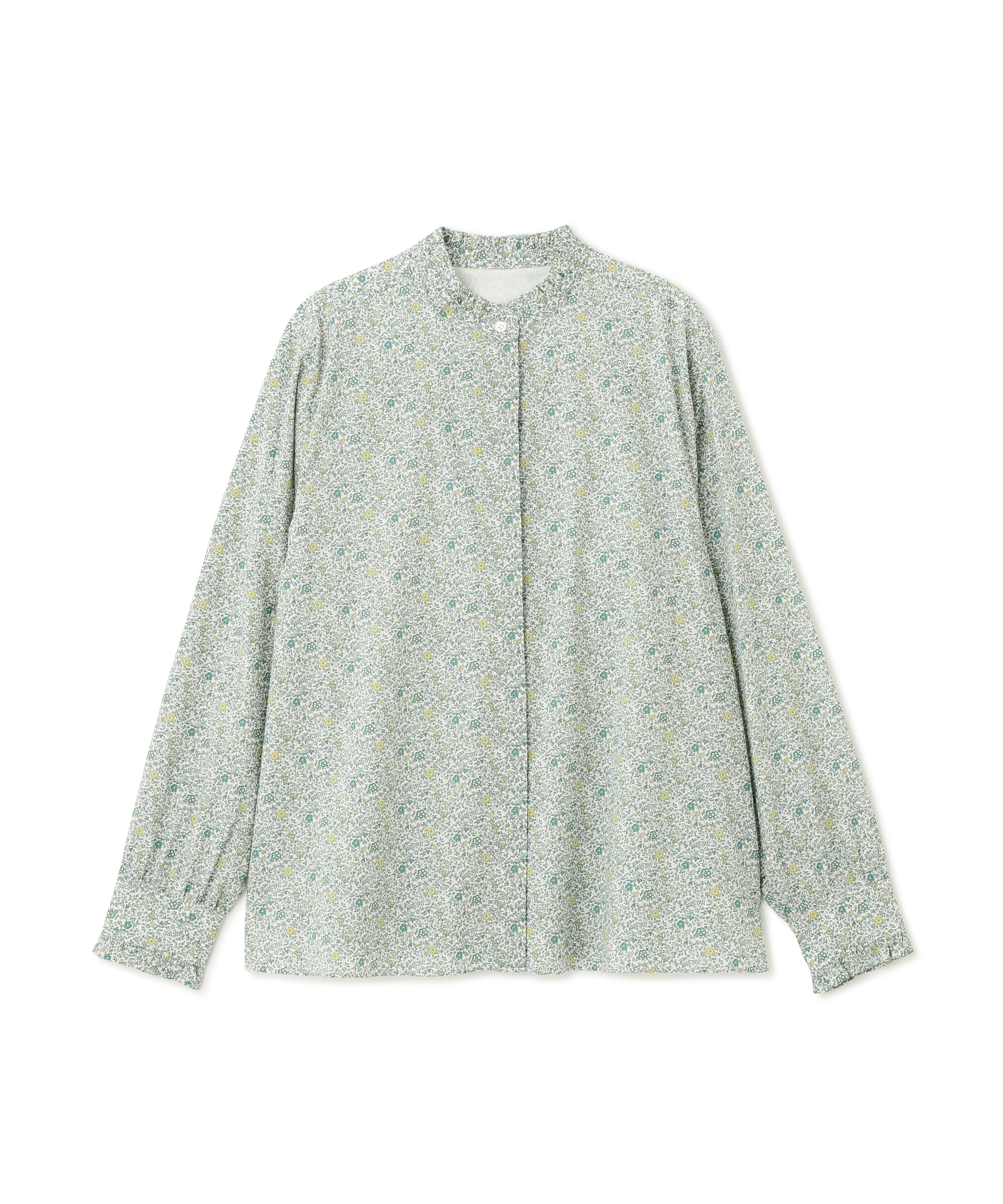  「《洗える》リバティ小花柄プリント スタンドフリルブラウス」|シャツ・ブラウス|