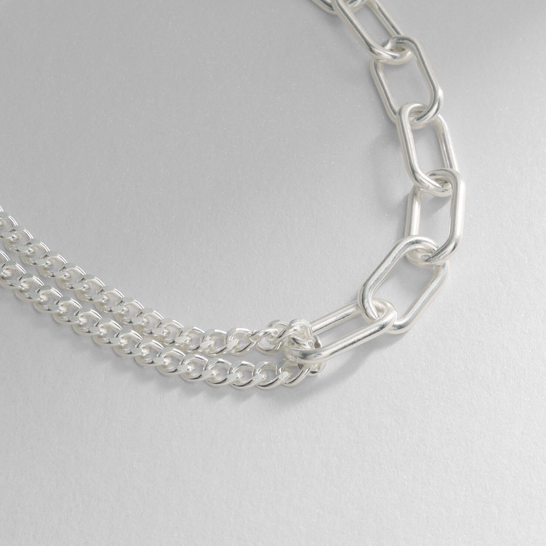 COCOSHNIK ONKITSCH「シルバー ミックスチェーン ケーブルカーブ ドレープ ブレスレット」|ブレスレット・バングル|