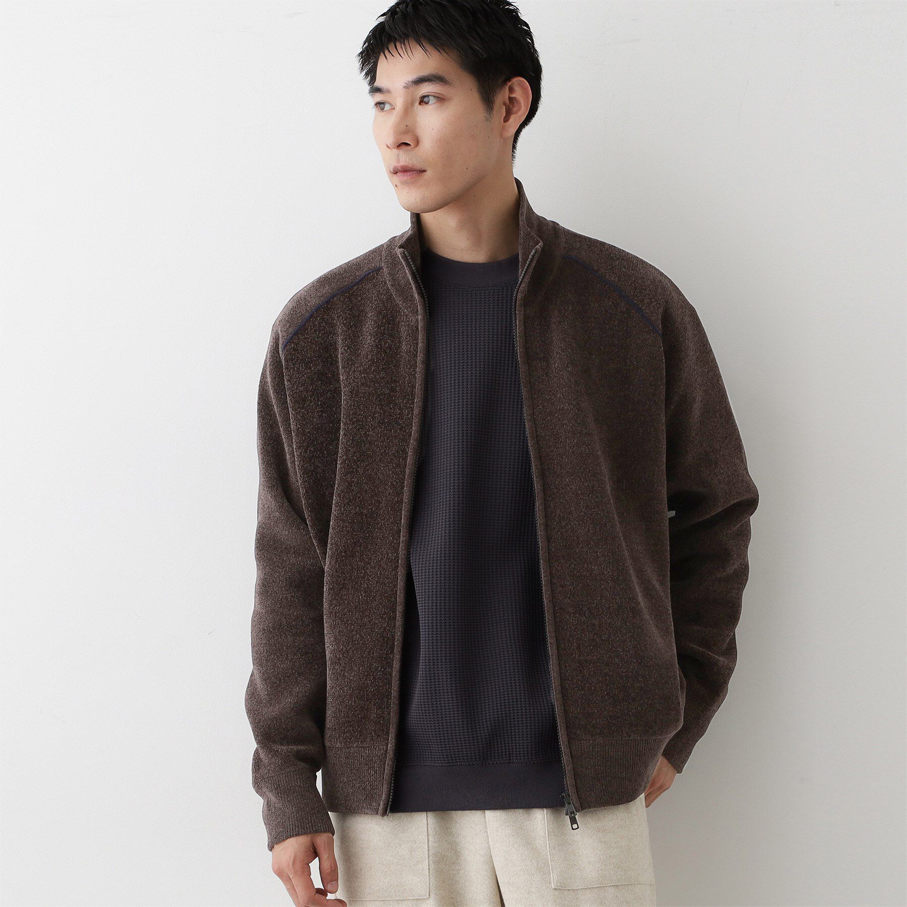 Dessin「【洗える】モールジップカーディガン」|ブルゾン・スタジャン|ブラウン(044)