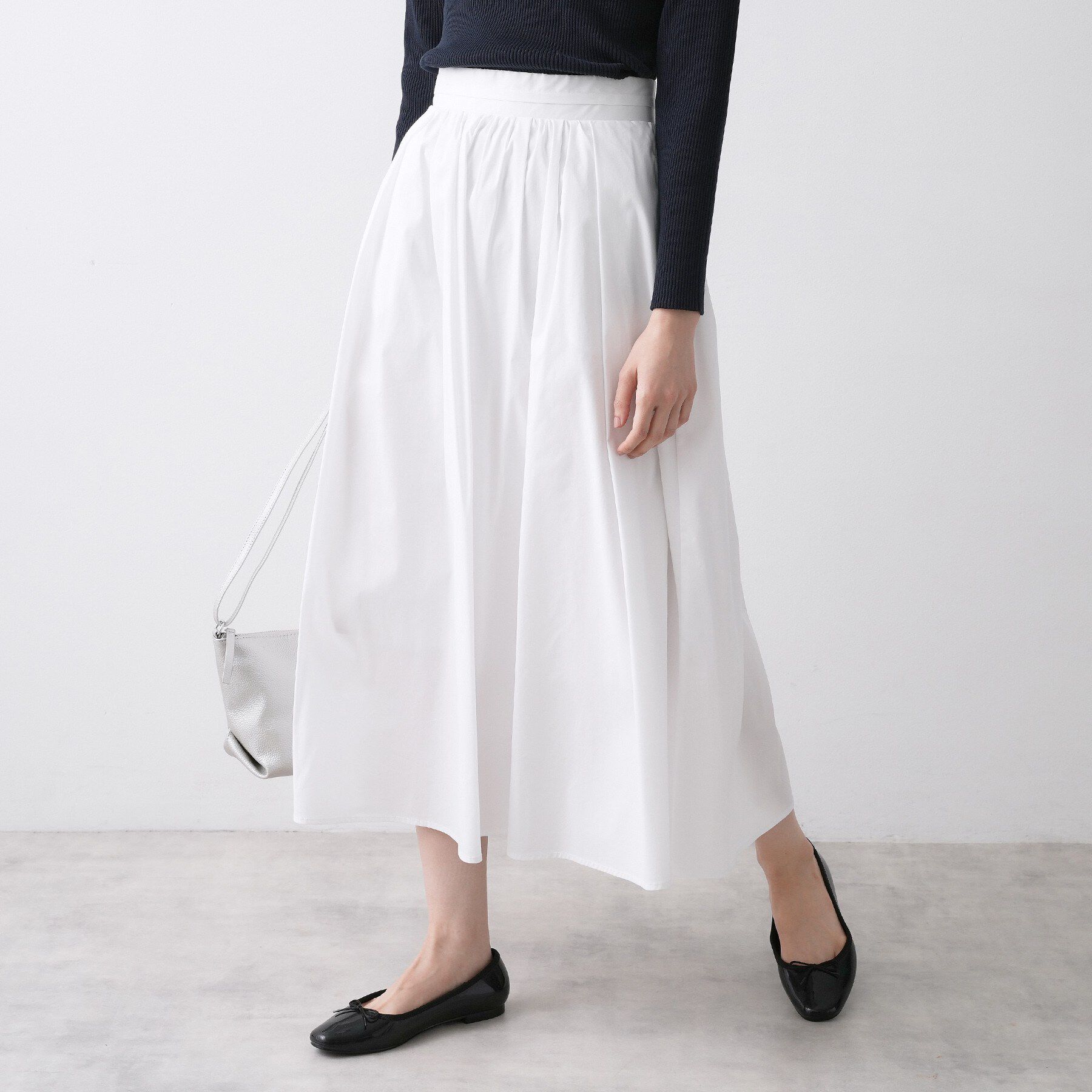Dessin「【洗える】タックギャザーフレアスカート」|スカート|ホワイト(002)
