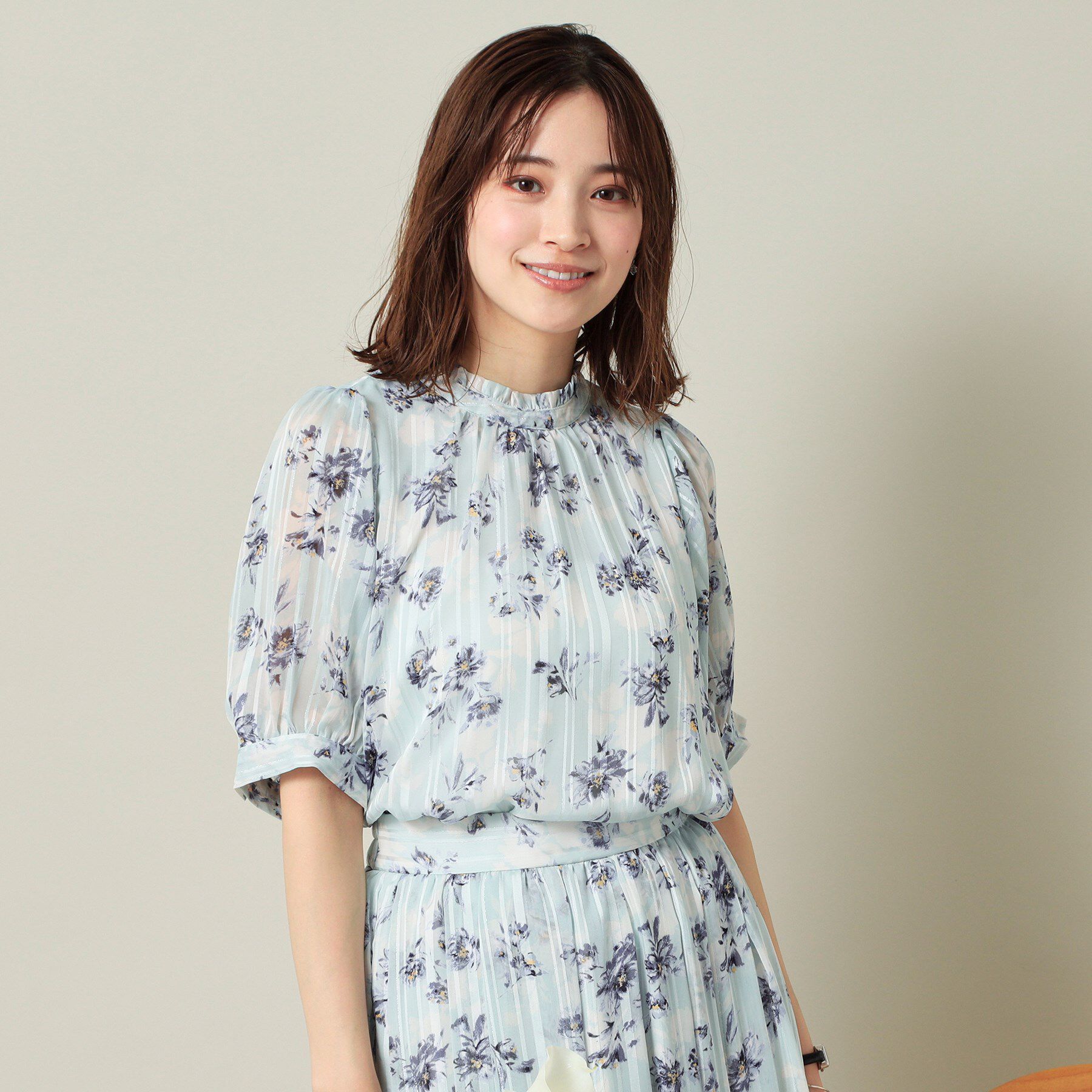 ITS&rsquo;DEMO「【手洗い可／M・Lサイズ展開】ラメストライプ花柄5分袖ブラウス」|シャツ・ブラウス|