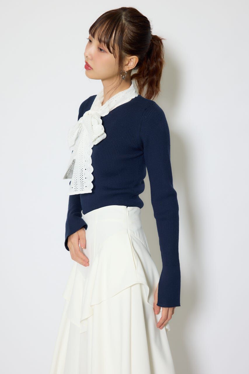 rienda「コットンレースリボンニットトップス」|ニット・セーター|