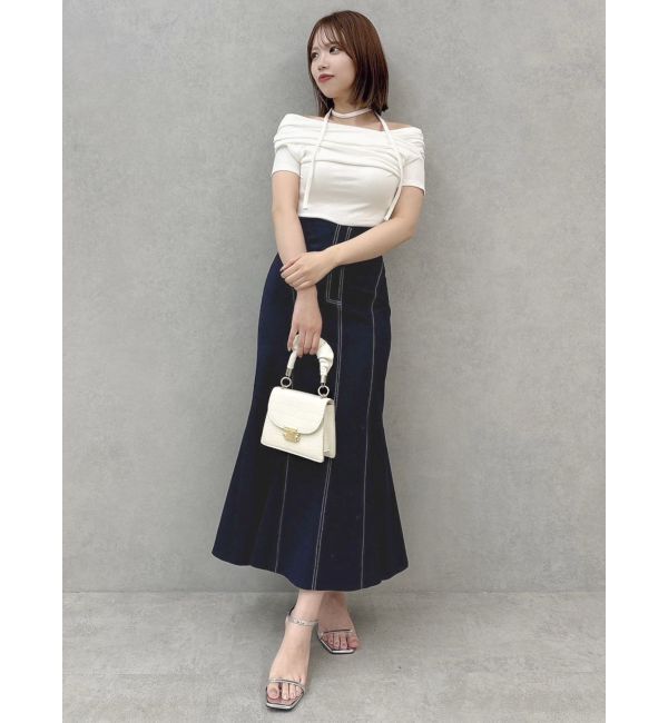 dazzlin「チョーカー付きオフショルドレープカットプルオーバー」|Tシャツ・カットソー|