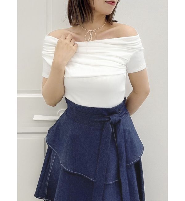 dazzlin「チョーカー付きオフショルドレープカットプルオーバー」|Tシャツ・カットソー|