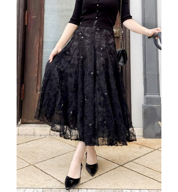 dazzlin「【再生産】スパンコールチュールスカート」|スカート|ブラック