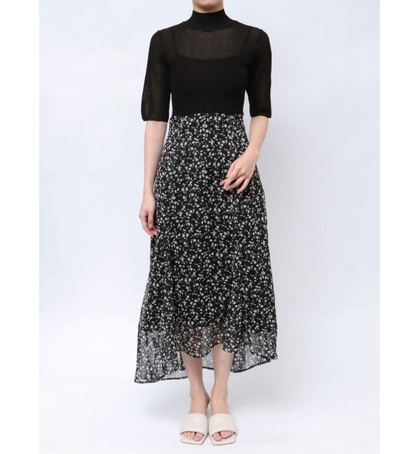 LAGUNAMOON「楊柳プリントニットドッキングワンピース」|ワンピース|