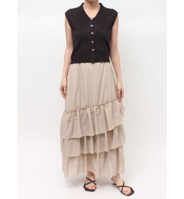 LAGUNAMOON「ニット&times;ティアードスカートドッキングワンピース」|ワンピース|ブラック