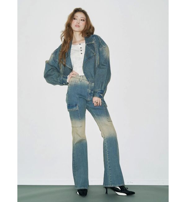 EVRIS「グラデーションデニムショートライダース【セットアップ着用可能】」|デニムジャケット|