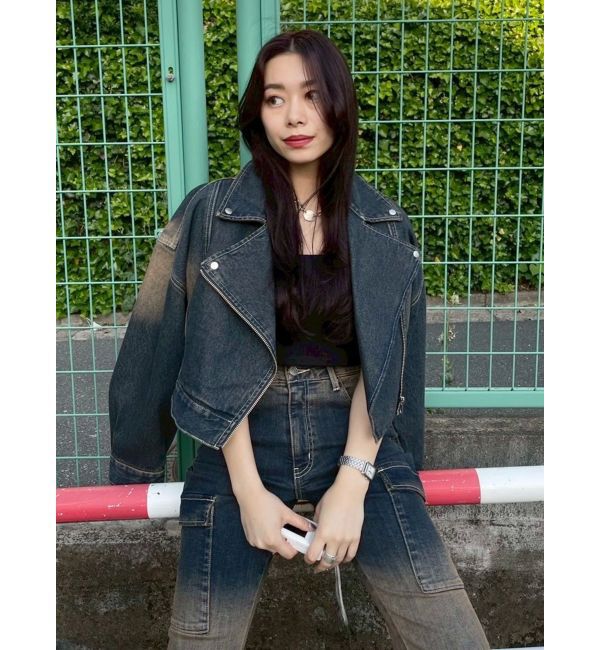 EVRIS「グラデーションデニムショートライダース【セットアップ着用可能】」|デニムジャケット|