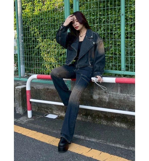 EVRIS「グラデーションデニムショートライダース【セットアップ着用可能】」|デニムジャケット|