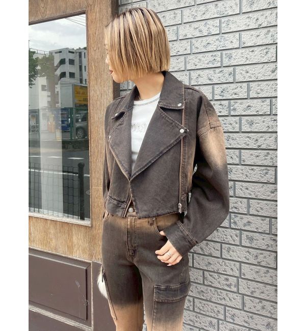 EVRIS「グラデーションデニムショートライダース【セットアップ着用可能】」|デニムジャケット|