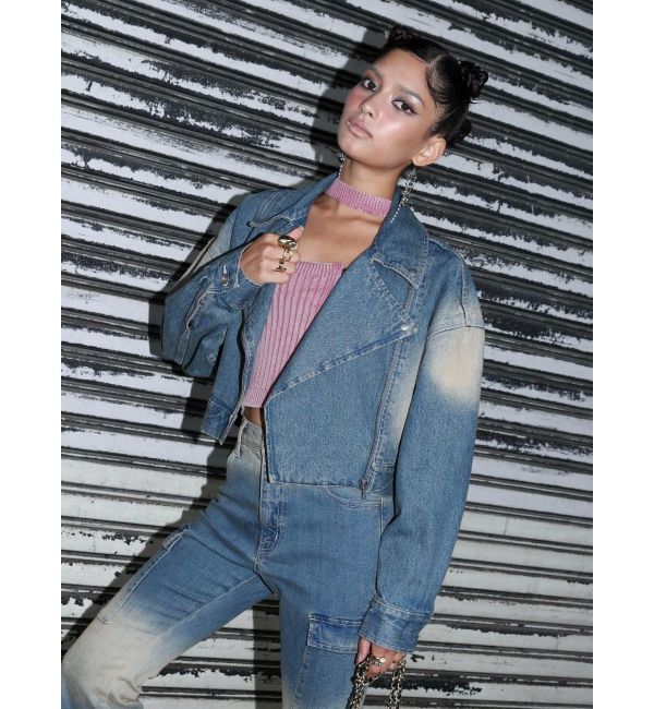 EVRIS「グラデーションデニムショートライダース【セットアップ着用可能】」|デニムジャケット|