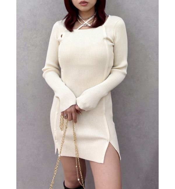 EVRIS「タイトニットミニワンピース」|ワンピース|ホワイト