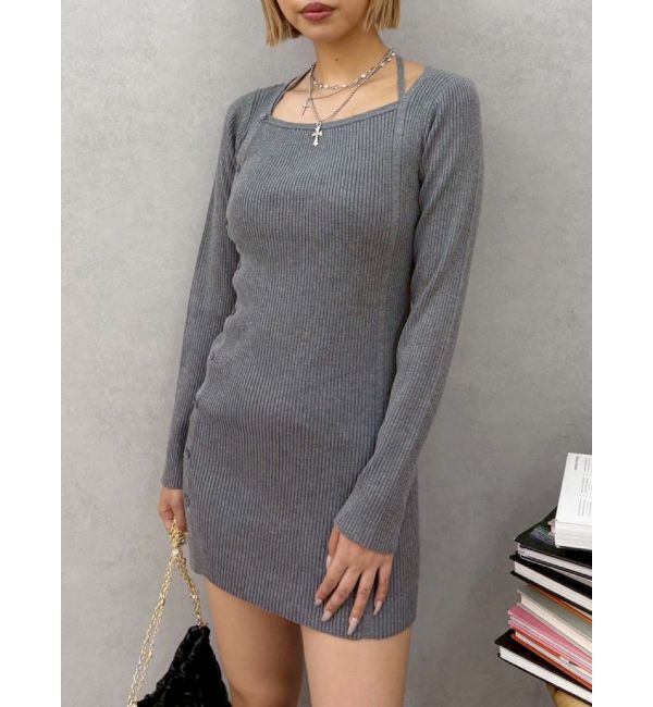 EVRIS「タイトニットミニワンピース」|ワンピース|グレー