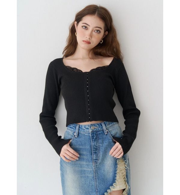 EVRIS「フロントホックレースドッキングニットトップス」|ニット・セーター|