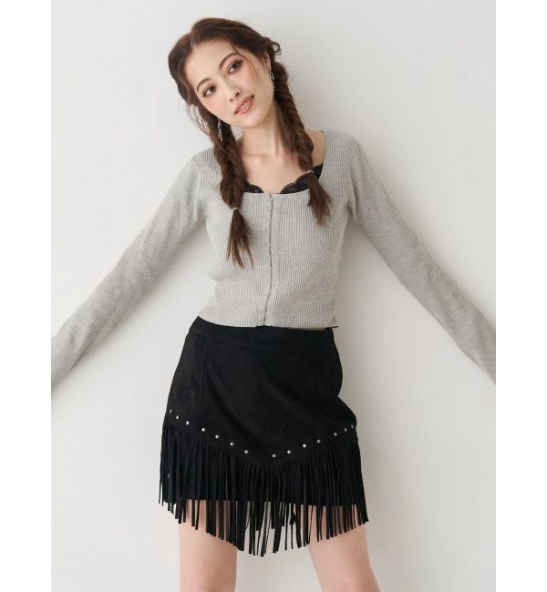 EVRIS「フロントホックレースドッキングニットトップス」|ニット・セーター|