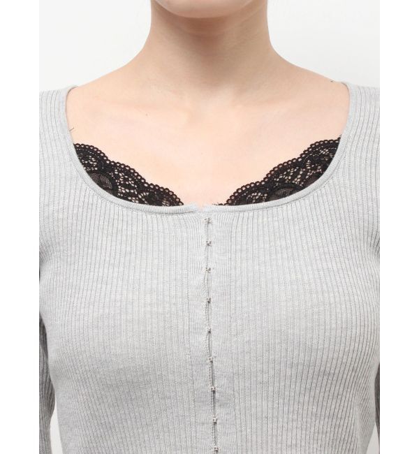 EVRIS「フロントホックレースドッキングニットトップス」|ニット・セーター|