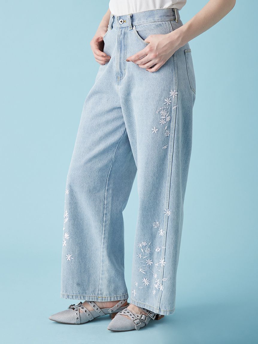 FURFUR「フラワー刺繍デニムパンツ」|デニム|